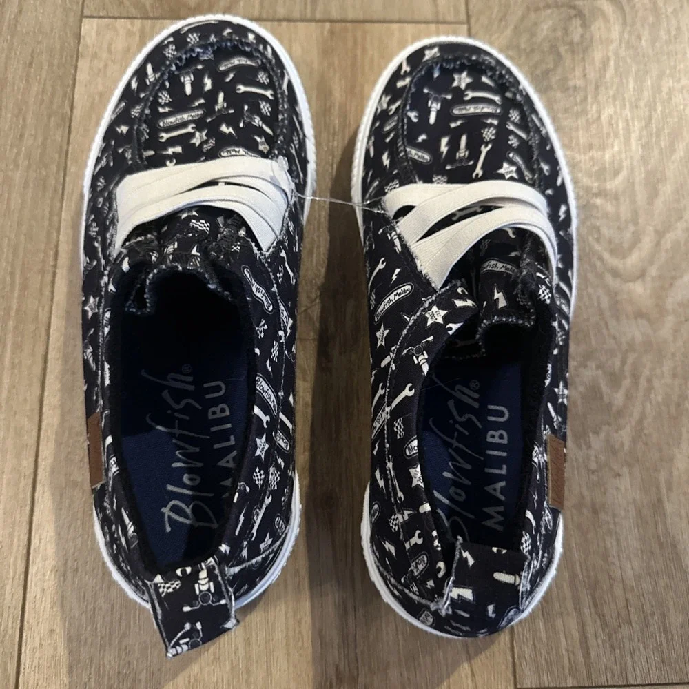 Blowfish Malibu Kids Boys Motor Club Slip On Racing‎ Flag Tools Sneaker Size 4